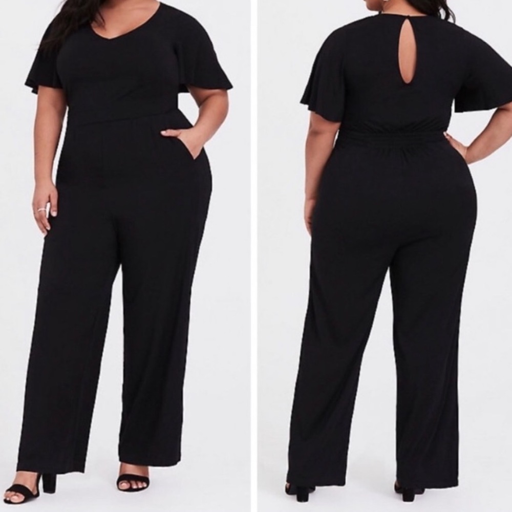 torrid Black Short Sleeve Wide Leg Jumpsuit